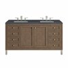 James Martin Vanities Chicago 60in Double Vanity, Whitewashed Walnut w/ 3 CM Charcoal Soapstone Quartz Top 305-V60D-WWW-3CSP